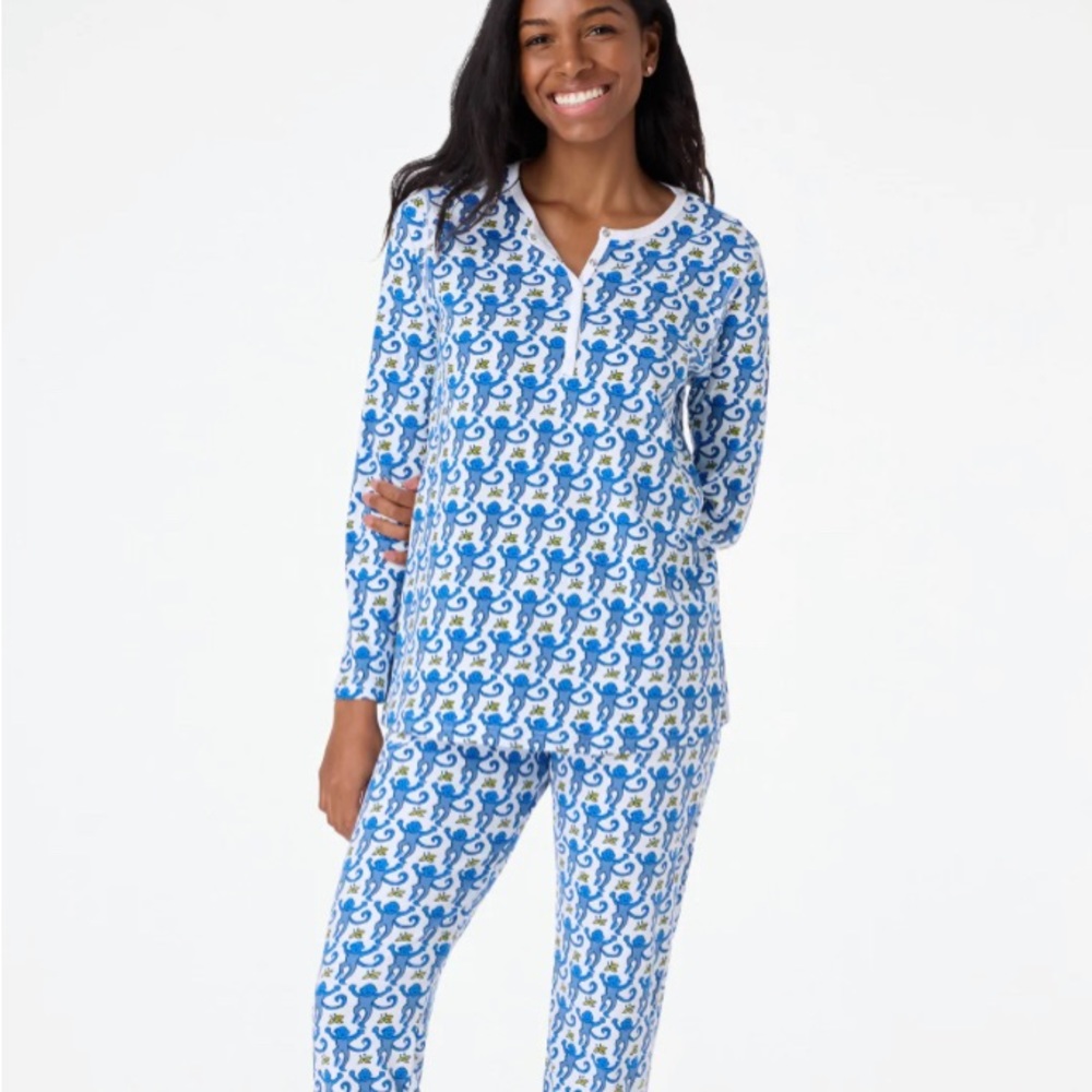 Roller Rabbit Preppy Blue Monkey Pajamas Women’s Size L Large